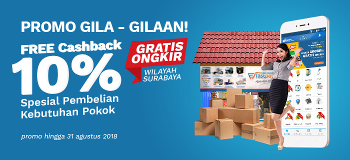 Free Cashback 10% Spesial Pembelian Kebutuhan Pokok