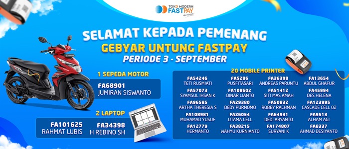 [PENGUMUMAN] GEBYAR UNTUNG FASTPAY Dapat Honda Beat – Periode Akhir (September)