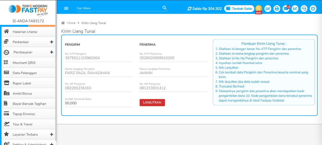 1-pengirim (LIVE) TERBARU! Layanan Kirim & Terima Uang TANPA REKENING BANK!