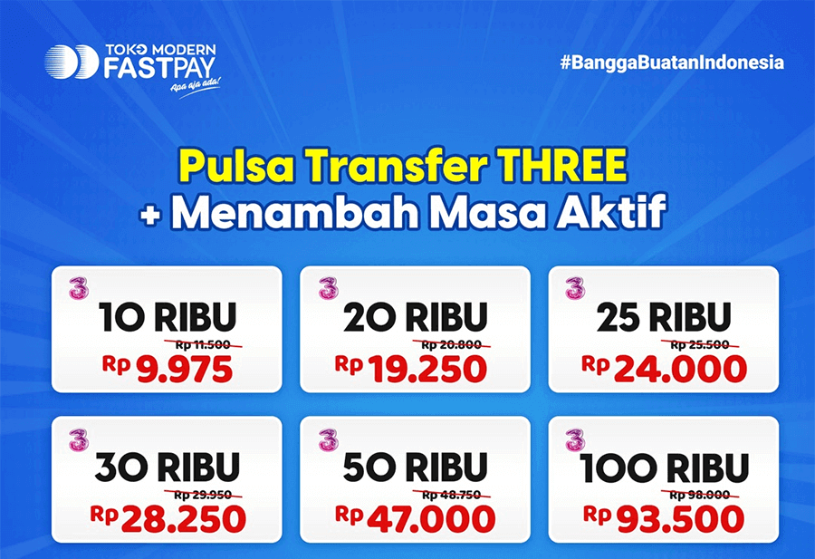 pulsa-transfer-three-murah-fastpay Promo Pulsa Termurah Fastpay, Bisnis Untung Pelanggan Senang