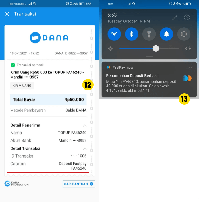 Deposit Fastpay via DANA berhasil