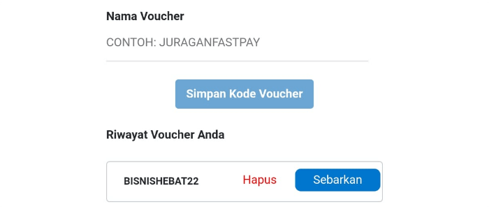 Membuat kode voucher Fastpay