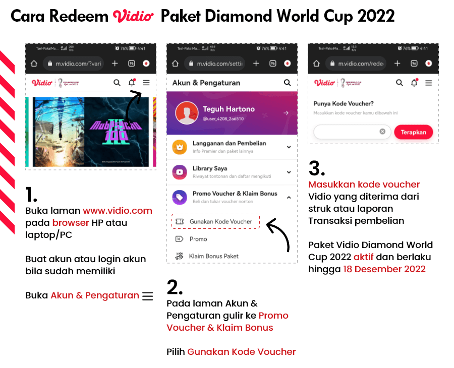 Cara redeem voucher Vidio Diamond Piala Dunia 2022